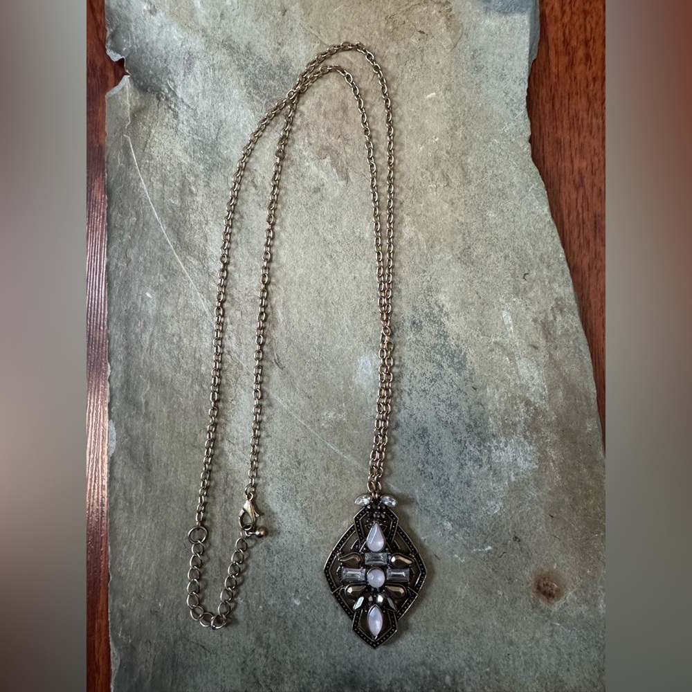 White House Black Market Gold Necklace with White Accents